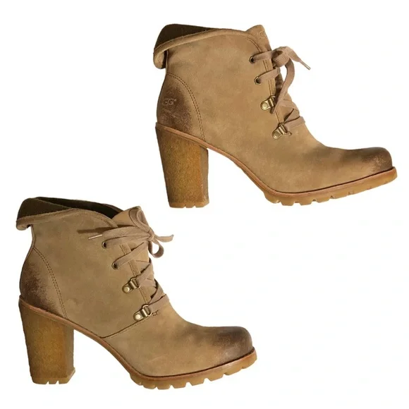 UGG Australia Tan Calynda Suede Heeled Boots Size 11